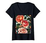 Womens Stained Glass Window Art Rose Print Design V-Neck T-Shirt