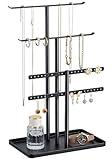 pickpiff Jewelry Stand Organizer, 14.5" Tall Sturdy Metal, 3-Tier Jewelry Holder for Necklace, Earring, Bracelet, Ring, Hanger for Display and Storage, Aesthetic Room Decor, Black