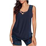 Prime Teacher Deals of the Day Tankini Swimsuits for Women Loose Fit Crewneck Blouson Swim Tank Top Shorts 2 Piece Bathing Suit Modest Sport Swimwear