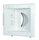 DATA COMM Electronic 45-0031-WH Recessed Low Voltage Media Wall Plate w/ Built-In Duplex Receptacle Outlet, Cable Management - Elevate Your Home Entertainment w/ Stylish White Panel