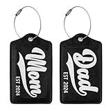 2 Pcs 2024 Mom Dad Luggage Tag for Suitcase, Steel Loop with Privacy Cover ID Label, Mother's Day and Father's Day Birthday Gift Women Men