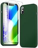 JTWIE [3 in 1 for iPhone X Case/iPhone Xs Case with Screen Protector, Liquid Silicone Slim Shockproof Protective Phone Case for iPhone X/XS 5.8 inch. (Alpine Green)