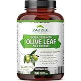 Zazzee Extra Strength Olive Leaf 50:1 Extract, 20,000 mg Strength, 40% Oleuropein, 150 Vegan Capsules, 5 Month Supply, Concentrated and Standardized 50X Extract, 100% Vegetarian, Non-GMO, All-Natural