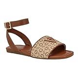 Guess Women's HAZENS Flat Sandal, Light Brown Logo 230, 9