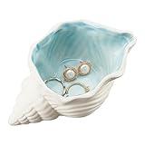 NBEADS Conch Shape Ceramic Jewelry Tray, Aqua Shell Trinket Dish Ceramic Ring Earring Holder Ocean-themed Decorative Trinket Plate for Rings Earrings Necklaces Bracelet Jewelry Watch Keys