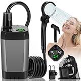 vignuto Portable Shower for Camping, Rechargeable Camping Shower Pump with LED Display of Battery Level and Temperature, Lasting-150 Mins, Suitable for Outdoor Shower, Pet Bath, Car Washing