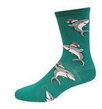 Hot Sox Kids' Fun Holiday Crew Socks-1 Pair Pack-Cool Festive Boys and Girls Gifts-Christmas and More, Santa Shark (Green), Medium-Large