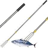 Cyfie Telescopic Fish Gaff Saltwater, 4.8 Ft Stainless Fishing Hunting Spear Pole with 3-Prong Hook, Fishing Harpoon for Giging in The River for Frog Flounder Mole