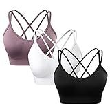 sicoozoe Criss-Cross Back Sports Bras for Women 3 Pack, Seamless Strappy Workout Bra Medium Support Yoga Bra with Removable Cups