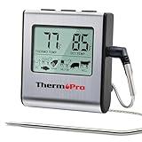 ThermoPro TP16 Large LCD Digital Cooking Food Meat Thermometer for Smoker Oven Kitchen BBQ Grill Thermometer Clock Timer with Stainless Steel Temperature Probe