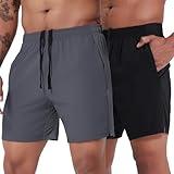 VPOS 2 Pack Men's Athletic Shorts 7 Inch Inseam, Mens Workout Shorts Lightweight Quick Dry Gym Running Shorts for Men Dark Grey/Black, M