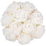 U'Artlines 2 Bouquet 10 Heads Artificial Peony Silk Flower Leaf Home Office Wedding Party Festival Bar Decor (Cream White)