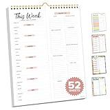Decorably 52 Sheets Minimal Pink Undated Meal Prep List for Fridge with Strong Magnets, 8.5x11in Spring-Bound Magnetic Meal Planner and Grocery List - Fridge, Gift