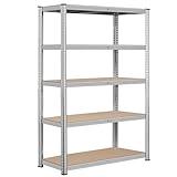 Topeakmart 5-Tier Utility Shelves, Metal Storage Shelves Unit Adjustable Garage Storage Racks Heavy Duty Shed Shelving- Silver, 35.5 x 16 x 71 Inch