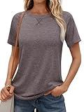 AUTOMET T Shirts Short Sleeve Crewneck Tees for Women Trendy Lightweight Soft Casual Summer Tops Clothes 2024 Rose Taupe L