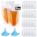 Plastic Flasks, AMOHEE 20Pcs Reusable Drink Flask Pouches, Portable for Concert and Outdoor Sports (8oz*20pcs+2 funnels)