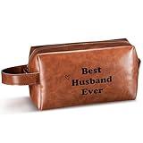EYxsaxenk Man Travel Toiletry Bag - Father's Day Best Husband Ever Man PU Leather Travel Essential Makeup Organizer Pouch Bag Organizer Bathroom Accessories Dopp Kit Husband Dad's Birthday Party Gifts