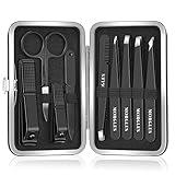 MORGLES Tweezers Set and Nail Clippers, 9 Pcs Stainless Steel Tweezers Kit for Men Professional Manicure Set for Men Grooming Kit With Leather Travel Case