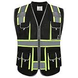 JKSafety 10 Pockets Hi-Vis Zipper Front Black Safety Vest Meets ANSI/ISEA Standards (Medium, 89-Black)