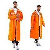 Rain Coats for Adults Rain Ponchos with Hoods and Sleeves Man Lightweight Raincoats Large Waterproof Windbreaker for Men (Orange, XXX-Large)