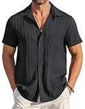 COOFANDY Men's Linen Shirts Short Sleeve Button Down Shirt for Men Fashion Summer Beach Shirt Black