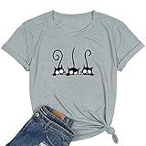 NIUBIA Women's Three Cats Printed Shirts New Novelty T-Shirts Cute Teen Girls Casual Tops