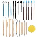 RUBFAC 24pcs Polymer Clay Sculpting Tools Set with Stylus and Rock Painting Kit - Air Dry Clay Modeling Tools for Pottery and Sculpture