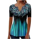 Sales-Clearance Today Deals Prime Summer Tops for Women 2025 Trendy Boho Floral Print Tunic Shirts Short Sleeve Button v Neck Tshirt Casual Loose Blouse 2-Green Womens Dressy Tops and Blouses Medium