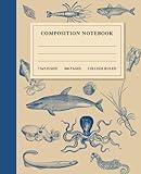 Vintage Marine Biology Notebook: College Ruled Composition Notebook for Marine Biologists, Science Students, Sea Life / Ocean / Underwater / Fresh water Lovers