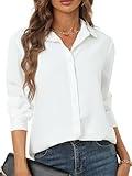White Shirts for Women Dressy Formal Business Casual Summer Beach Long Sleeve v Neck Button up Shirt Collared Crisp Easy Care Oversize Loose fit Flowy Party Club Night Clubwear White Size XXL
