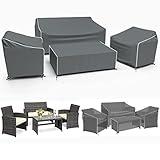 Gasadar Patio Furniture Covers, Outdoor Furniture Cover Waterproof 4-Piece, Patio Furniture Set Covers, 600D Heavy Duty Patio Covers, Ourdoor Sofa Cover, 2 Chair Covers, Coffee Table Cover Included