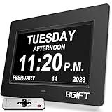 Bgift Digtal Clock with Day and Date for Seniors, Large LCD Time Display, Auto Dimmable, 12 Alarm Settings - Best for The Elderly