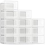 SEE SPRING X-Large Shoe Storage Box Fit Size 11, Clear Plastic Stackable Shoe Organizer for Closet, Space Saving Foldable Shoe Rack Sneaker Container Bin Holder, 12 Pack Clear