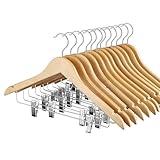 HOUSE DAY 12 Pack High-Grade Wooden Suit Hangers Skirt Hangers with Clips Solid Wood Pants Hanger Natural Smooth Finish Premium Wood Hanger with Durable Metal Clips for Blouse, Dress, Coat, Jacket