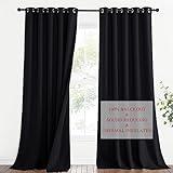 NICETOWN Sound Blocking and Heavy-Duty Space Divider Curtains for Living Room, Lined Insert Noise - Blackout - Thermal Insulation Curtains for Room Divider/Space Solutions (Black, 95 inches Long)