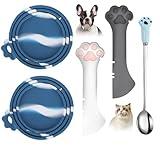 Comtim 5 PCS Pet Food Can Lids & Spoons Set - Silicone Dog Cat Food Can Covers Lids Top/Multi-Function Cat Food Spoon Spatula Can Opener for Wet Food/Long Handle Spoon Easy to Scoop Food