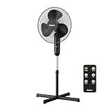 HOLMES 16" Digital Stand Fan, 80° Oscillation, 3 Speeds, 3 Modes, 7.5 Hour Timer, Adjustable Height, 30° Adjustable Head Tilt, Ideal for Home, Bedroom or Office, Remote Control, Black