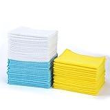 Amazon Basics Microfiber Cleaning Cloths, Non-Abrasive, Reusable and Washable, Pack of 48, Blue/White/Yellow, 16" x 12"