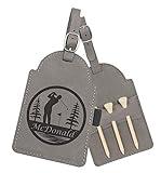 Personalized Golf Bag Tag with Tees, Customized Leather Golf Luggage Accessories with Custom Name Gift for Dad - Golfer Gifts (Gray)