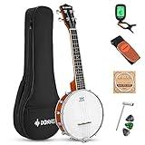 Donner Banjolele 4 String Banjo Ukulele kit Stringed Musical Instruments for Adult Beginner with Banjo Tuners, Gig Bag, Picks, Skeleton 23 Inch Sapele