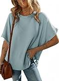 Dokotoo Womens Ladies Plus Size Tops for Women 2025 Fashion Summer Short Sleeve Solid Casual T-Shirts Work Business Loose Tee Shirts Texture Waffle Knit Tunic Top Blouses Blue XX-Large