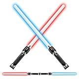 2025 Fully Retractable Light Saber for Kids, 2-in-1 Mini LED Power Sword, Red Blue Cool Galaxy War Fighters Costume Cosplay Gifts, Indoor Outdoor Toy Swords for Boys Girls Age 8+