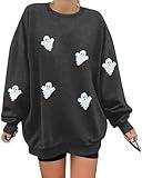 VILOVE Halloween Ghost Sweatshirt for Women Oversized Glow in Dark Spooky Graphic Shirts Long Sleeve Crewneck Halloween Pullover Tops