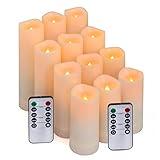 Aignis Flameless LED Candles with 10-Key Remote & Timer, Outdoor Indoor Waterproof Battery Operated Candles for Home/Birthday/Wedding/Holiday Décor, Exquisite Set of 12 (D2.2'' x H4''/5''/6''/7'')