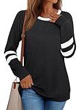 AUTOMET Womens Long Sleeve Shirts Color Block Casual Dressy Crewneck Tops Cotton Tshirt Basic Tees Fall Fashion Trendy Clothes Work Outfits Black XL