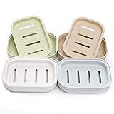 BAOKUANHU 4 Pack Plastic Soap Dish, Soap Container, Double Layer Draining Soap Holder for Shower, Bathroom or Kitchen, C-0060