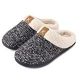 ULTRAIDEAS Women's Indoor Bedroom Slipper with Memory Foam, Gift for Women, Wool-Like House Shoe with Anti-Skid Rubber Sole for Ladies (9-10, Grey)