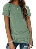 ATHMILE T Shirts for Women Loose Fit Round Neck Summer Tops Dark Green