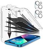EZ-GLAZ- 4 Pack for iPhone 13 Privacy Screen Protector [True 28°Anti Spy] [Military Grade Shatterproof] [Easy Installation Frame] Glass Privacy Screen iPhone 13 Tempered [Longest Durable],Case Friendly