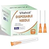 Vitaheal 100Pcs 25 Ga 1 Inch Needle, Luer Lock, Industrial Accessories, Sterile Individual Package for Lab Scientific Measuring, Refilling Inks, Plant and Industry